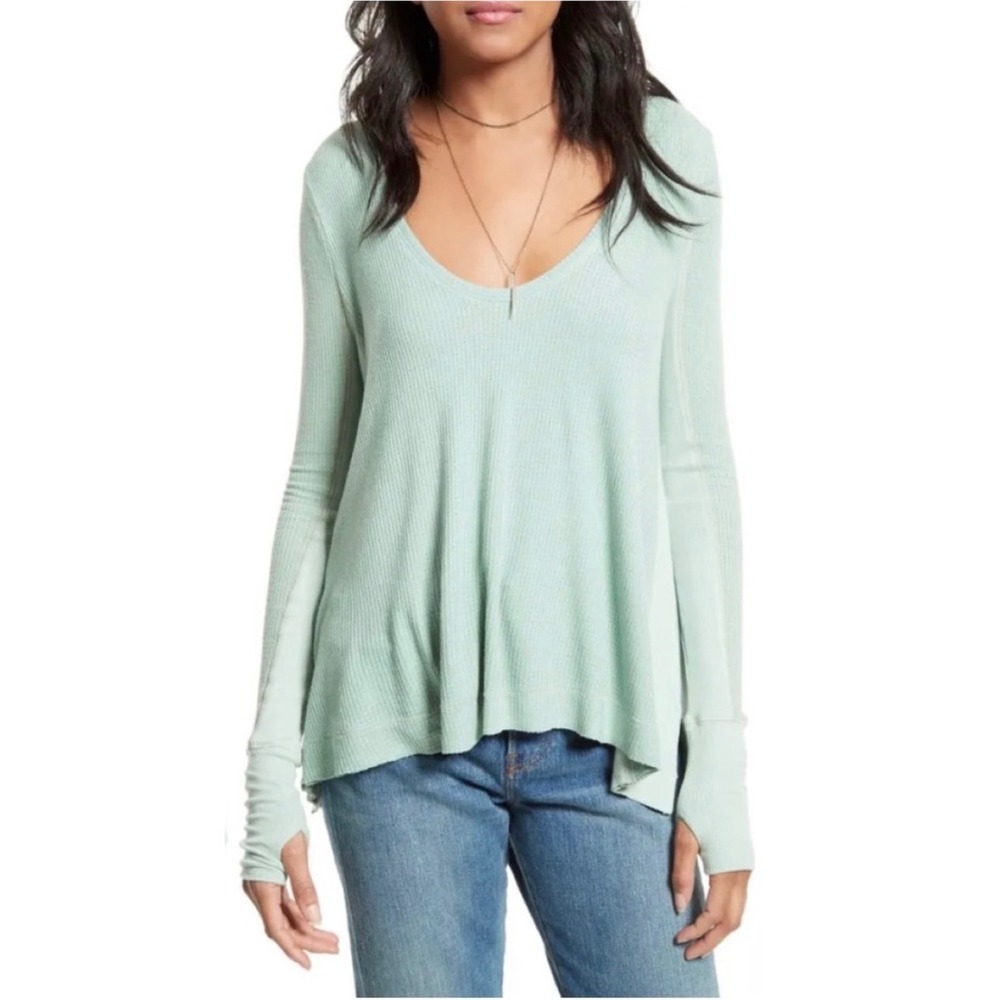 Free People We The Free Malibu Long Sleeve Top Waffle Knit Boho Oversized sz M
